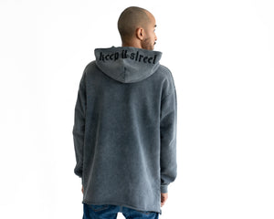 Hoodie "Keep it Street" with embroidery on the hood in gray streetwear drift