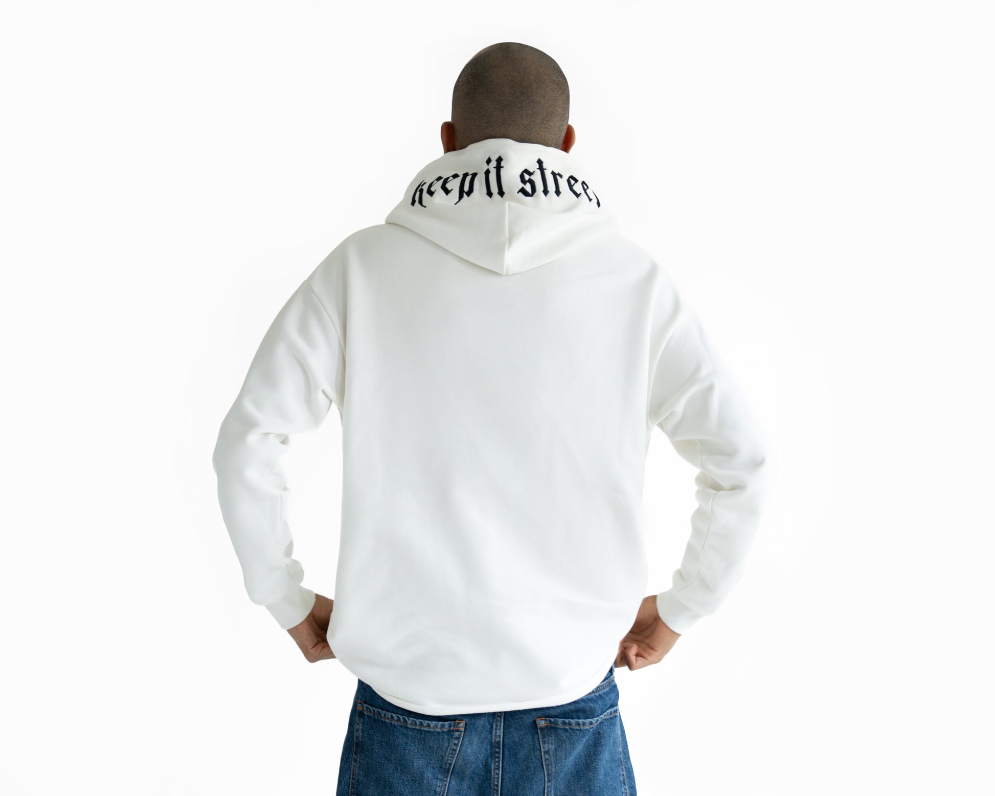 Hoodie "Keep it Street" with embroidery on the hood in white streetwear