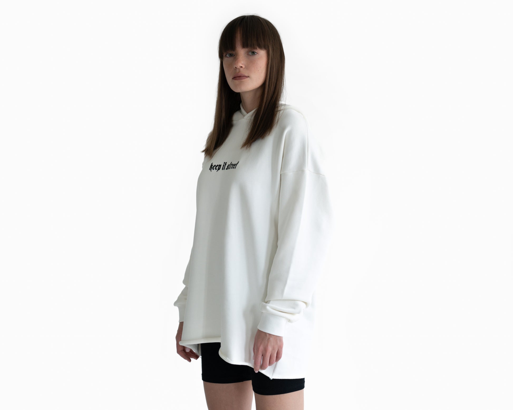 Hoodie "Keep it Street" with embroidery on the hood in white streetwear